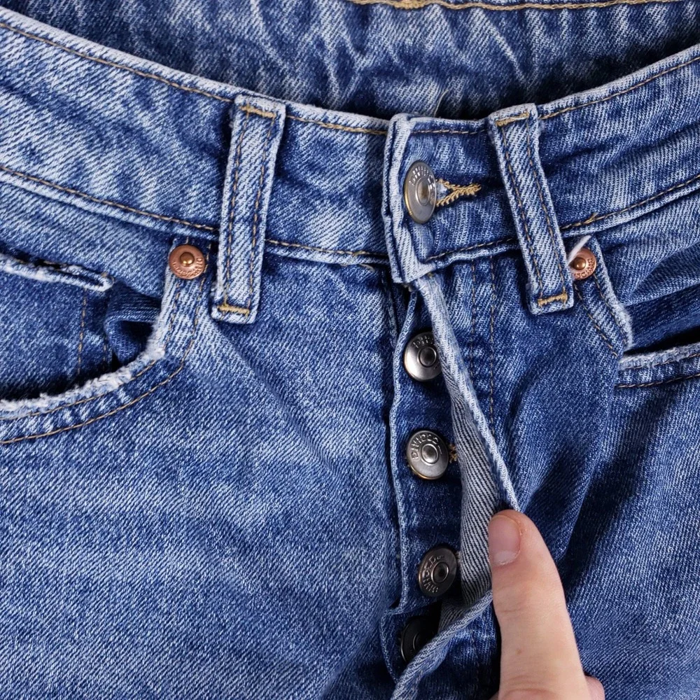 H&M‎ Divided Womens High Waist Straight Leg Blue Jeans Button Fly Raw Hem Size 4